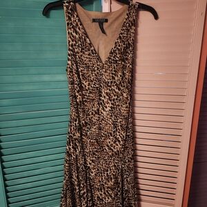 LAUREN Ralph Lauren Leopard Print V-Neck Sleeveless Dress - Brown